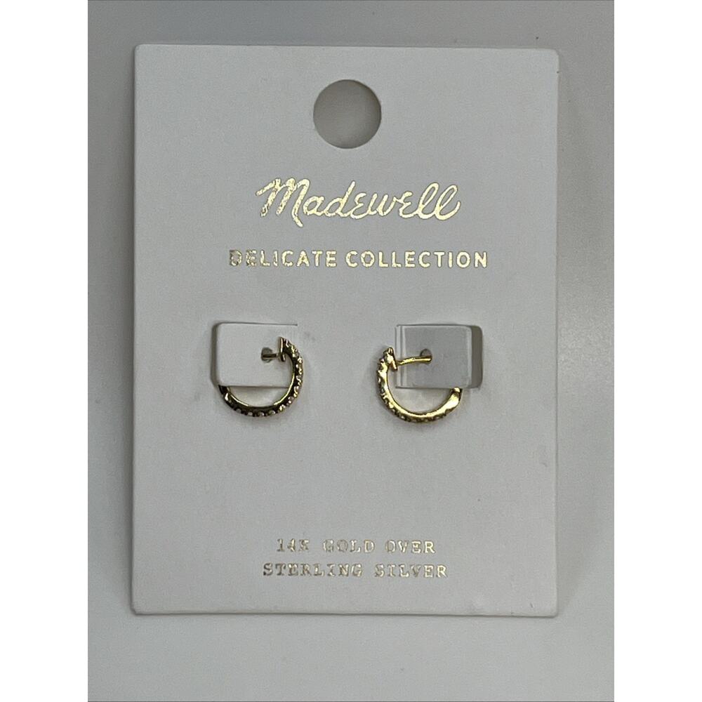 Madewell Vermeil Pave Huggie Hoop Earrings in 14K Gold Plated Sterling Silver